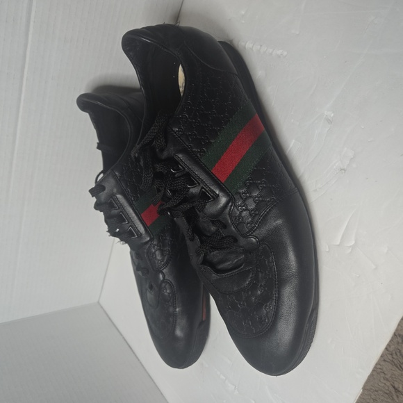 Gucci Black 'Lace-up Trainer Signature Web Sneakers size 14.5 Authenticated - Picture 1 of 14